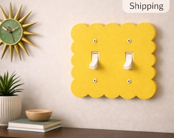 Atomic Yellow  & Orange Double Light Switch Cover Mid Century Modern Scalloped Wall Plate Retro MCM Decor Custom Color Bulk Discount