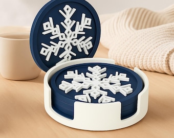 Snowflake Coaster Set of 4 with Holder • Christmas Coasters • 30+ Custom Colors Holiday Decor - Fast Shipping