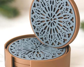 Coaster Set with Holder-2 Color | 3D Printed | Gift for New Home | Holiday Giving