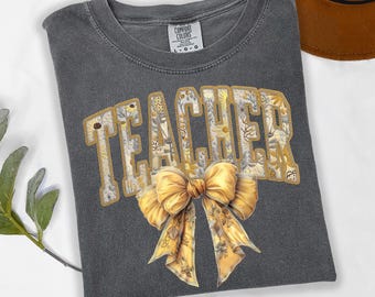 Floral Teacher Shirt with Coquette Bow, Wildflower Embroidery Style Tee, Aesthetic Teacher Gift, Mothers Day Gift for Teacher, Teacher Era