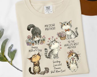 Cat Mom Shirt Illustrated, Personalized Cat Lover Gift for Mom, Unique Mothers Day Gift from Cats, Cute Watercolor Cat Art Shirt