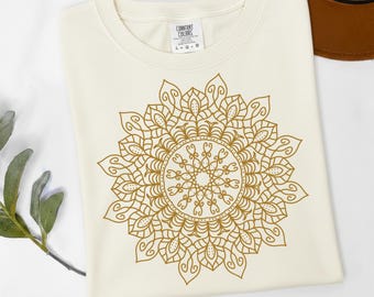 Golden Mandala T-Shirt | Sacred Geometry Boho Art Tee