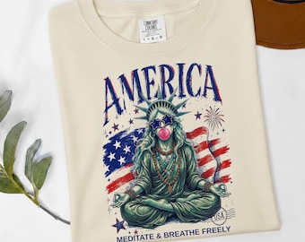 Camiseta Meditate Liberty, Camiseta Yoga Estatua de la Libertad, Top Bubblegum Zen Americana, Regalo genial para el 4 de julio Comfort Colors 1717 USA Tshirt