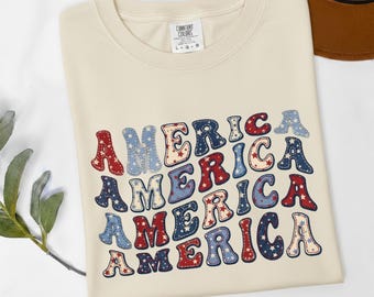 USA 250 Faux Applique America Shirt, Vintage Patchwork Bow Tee, Coquette Patriotic T-shirt