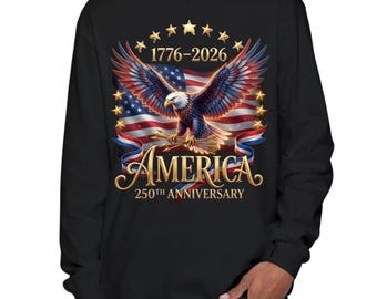 America 250th Anniversary Crewneck, 1776 2026 Long Sleeve, Vintage USA Eagle Sweatshirt, Patriotic Birthday Clothing Gift