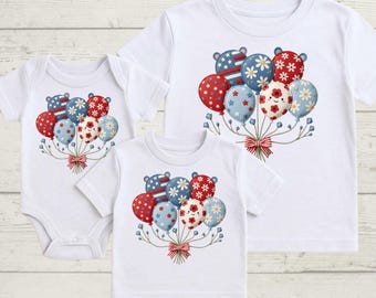USA 250th Anniversary Shirt, Floral Patriotic Balloons Tee, Matching Family America 250 Outfits, Embroidered Look 1776-2026 Keepsake Top