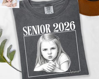 Custom Kid Portrait Shirt Senior 2026, Personalized Child Sketch Photo T-Shirt, Gift for Mom Dad, First Day of School, Last Day of School