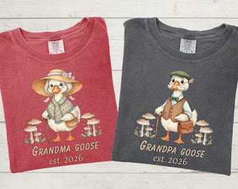 Grandma Grandpa Goose Shirt Est 2026 Gift, New Grandparents Announcement Shirt, Matching Family Goose Tee Set, Custom Year Gift