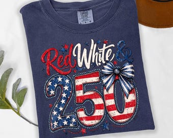 USA 250th Anniversary Shirt Comfort Colors America 250 Years of Freedom Tee Retro Red White and Blue Bow Shirt Aesthetic Americana Gift
