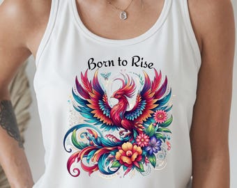 Born to Rise Tank Top, Mystical Phoenix Shirt, Spiritual Awakening Tee, Aesthetic Phoenix Flower Top Inspirational Women Gift