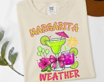 Margarita Weather Shirt, Neon Cocktail Tee, Funny Summer Drink Top, Girly Happy Hour Gift Comfort Colors 1717 Pink Bow Cruise Clothing