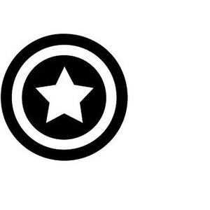 May include: A black and white illustration of a star inside a circle with a white border.