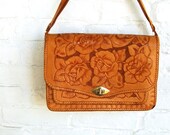 Tooled Leather Mexican Purse Vintage Hand Bag Pocket Book Western Flowers