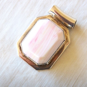 Vintage Mexican Slider Pendant Pink Octagon Large Statement Jewelry Sterling Silver Hecho en Mexico