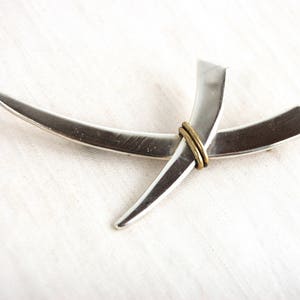 X Brooch Pin Vintage Mexican Sterling Silver and Brass Jewelry Taxco Mexico Modern Midcentury Style