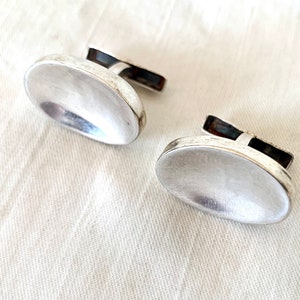 Boutons de manchette vintage mexicains en argent sterling : design ovale concave moderne du milieu du siècle dernier