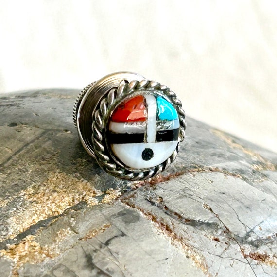 One Of The Best Vintage Native American Zuni Inlay Turquoise Sterling Silver Tie Clip Tack One Of The Best Vintage Native American Zuni Inlay Turquoise Sterling Silver Tie Clip Tack