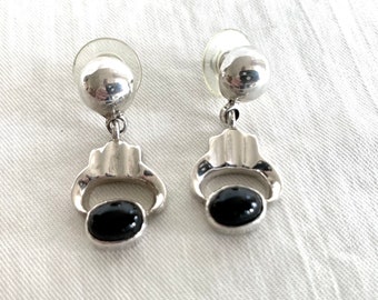 Mexican Dangle Earrings Vintage Black Drops Sterling Silver Onyx Dangles Modern Taxco Mexico Jewelry