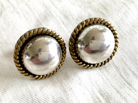 Round Mexican Mixed Metal Post Earrings Sterling … - image 7