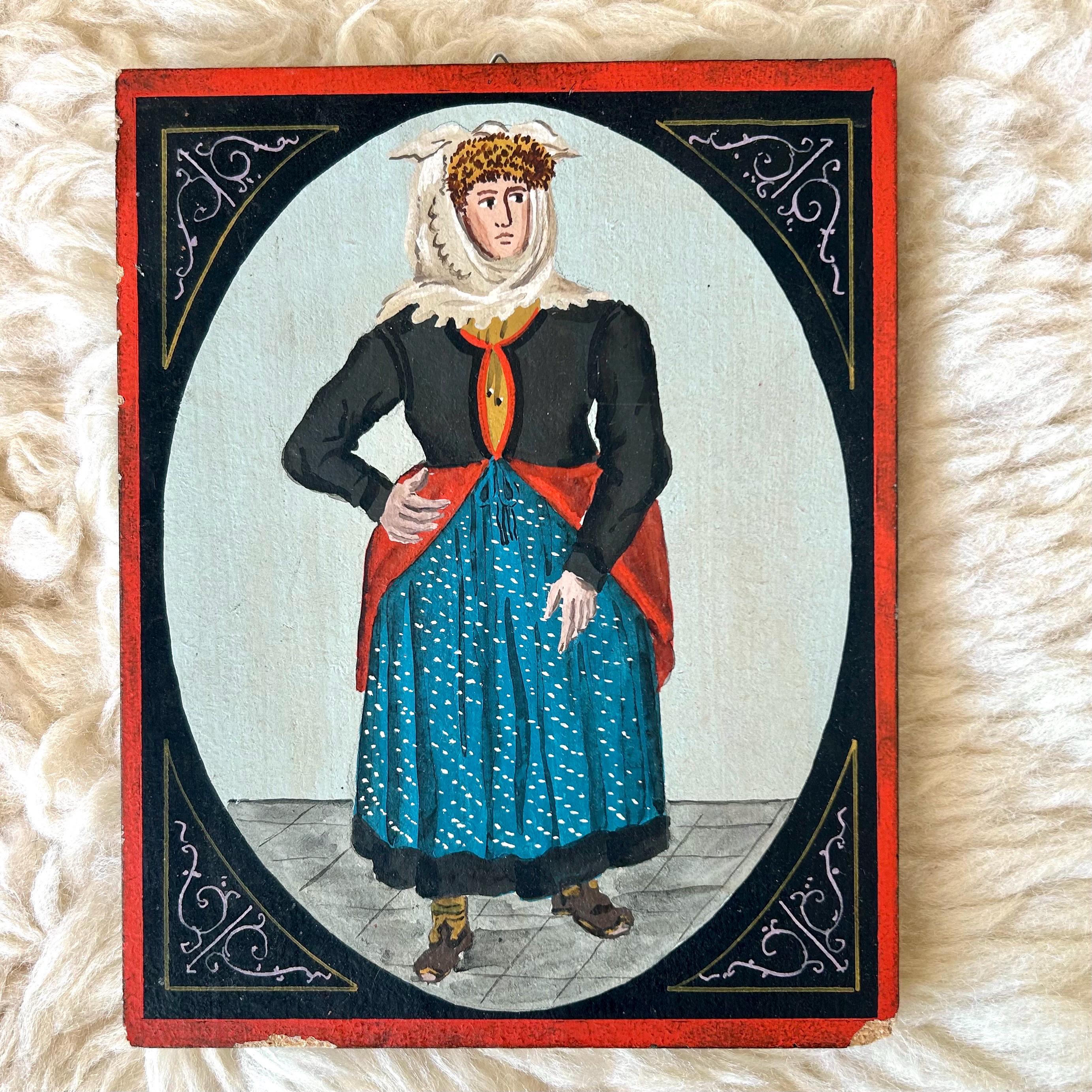 アート・デザイン・音楽 The Slovak national dress through the . Vintage Handmade Painting “the Slovene National Costume” Slovenian