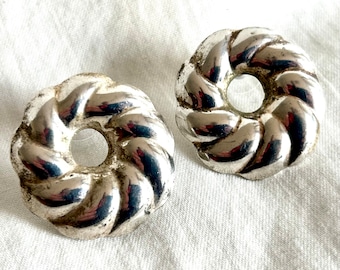 Mexican Post Earrings Alpaca Wreath Hoops Vintage Modernist Posts Taxco Mexico Puffy Swirl