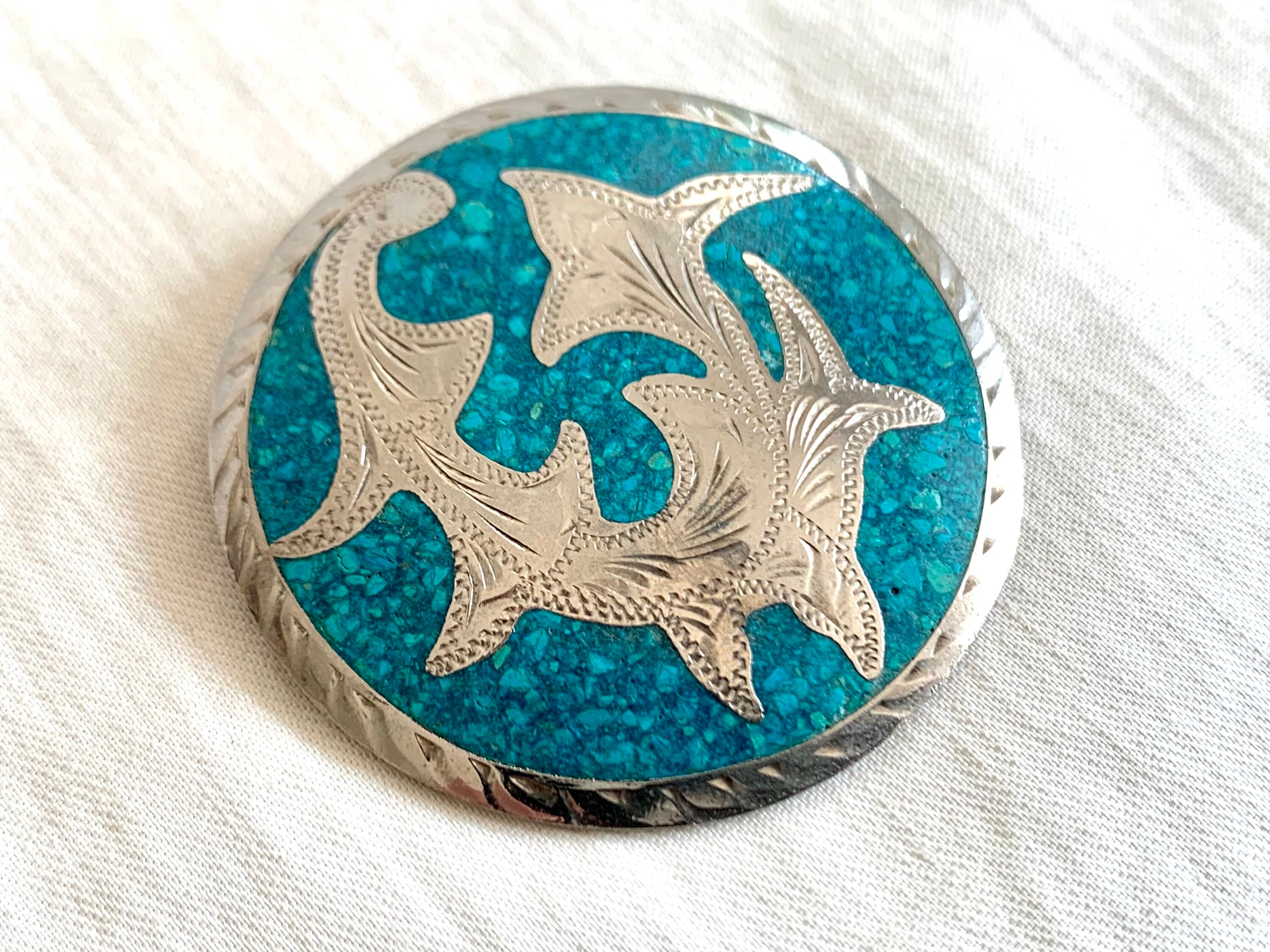 Petite broche vintage en argent turquoise du sud-ouest