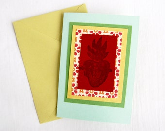 Heart Greeting Card Handmade Mexican Milagro Note Card Blank Valentine Religious Stationery Gift Card