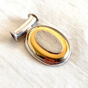 Mexican Mixed Metal Pendant Vintage Layered Sterling Silver and Brass Oval Modern Taxco Mexico Slider Modernist Minimalist Jewelry
