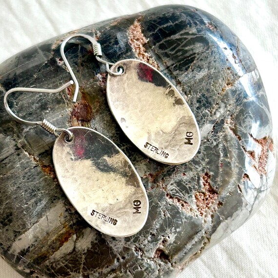 Hammered Sterling Silver Oval Dangle Earrings Vin… - image 3