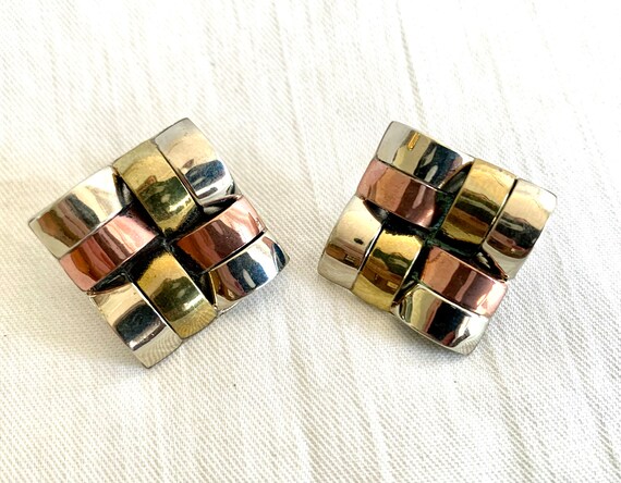 Mexican Square Woven Earrings Vintage 80s New Old… - image 6