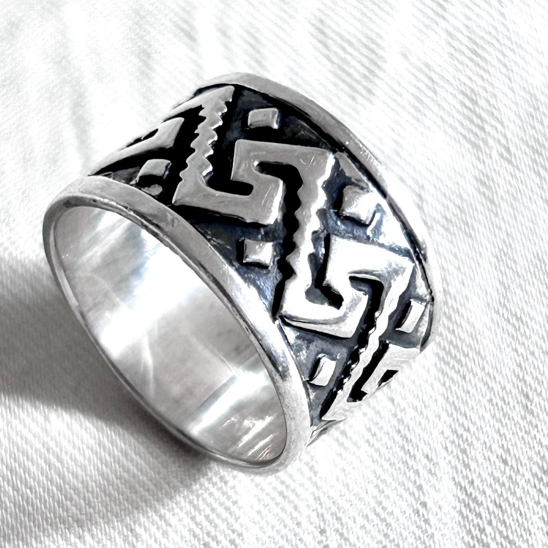 Vintage Sterling Silver Cigar Band Aztec Tribal Design Size 5.5 - Etsy