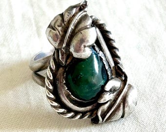 Bague vintage en argent et fausse turquoise de style sud-ouest
