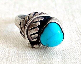 Anillo turquesa grueso tamaño 6.75 plata esterlina vintage vaquera occidental