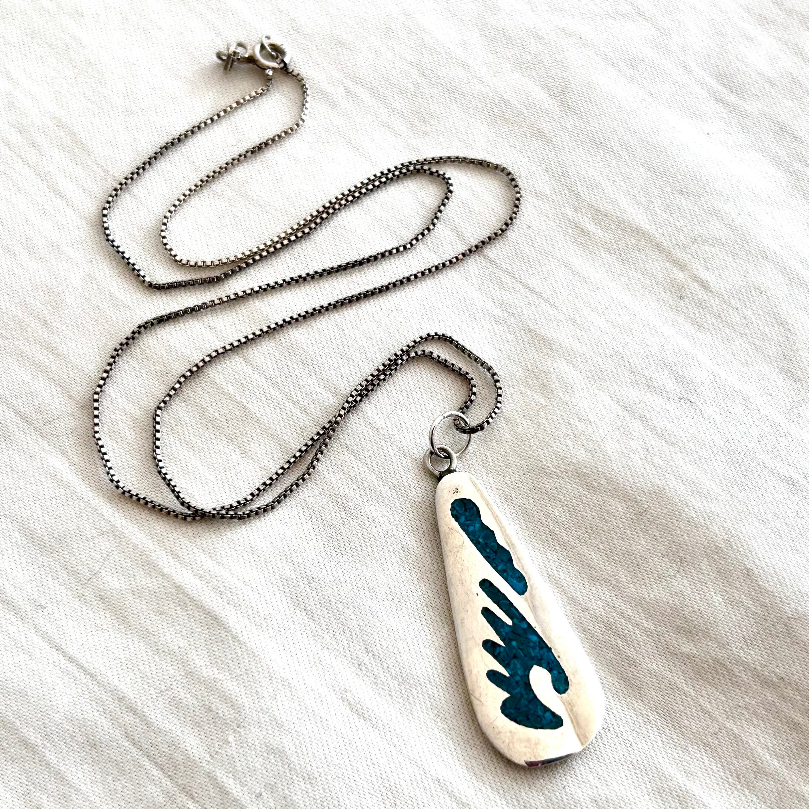 Vintage Mexican Pendant Necklace: Sterling Silver Turquoise