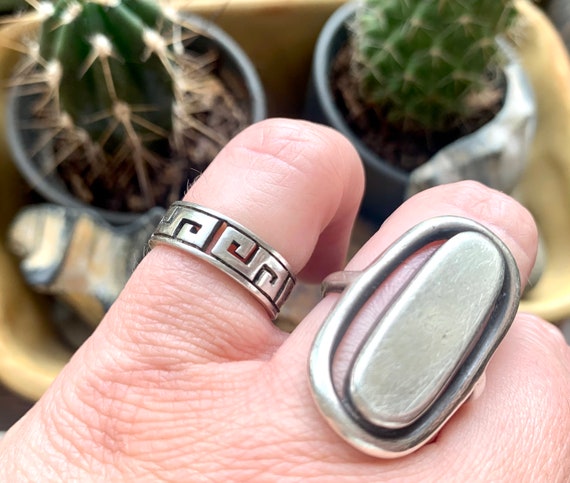 Greek Key Design Ring Band Vintage Sterling Silve… - image 3