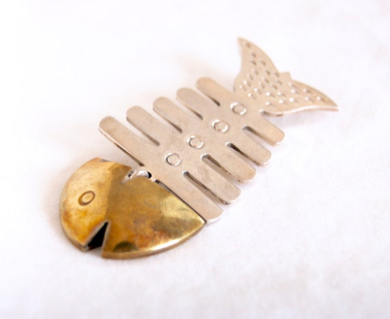 Mexican Fish Skeleton Brooch Pin Vintage Sterling… - image 2