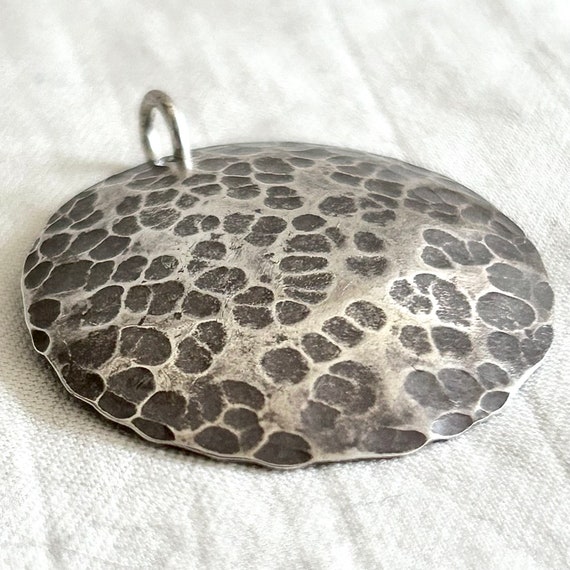 Handmade Moon Pendant Hammered Sterling Silver Di… - image 2