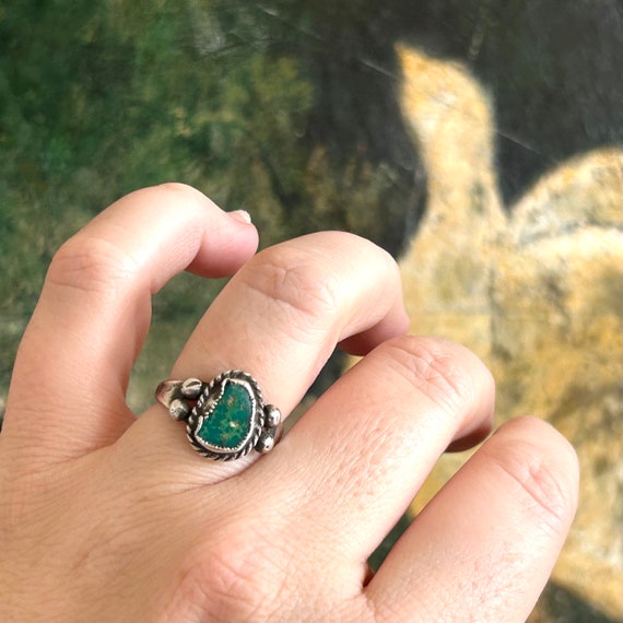 Rustic Green Turquoise Ring Size 8 Sterling Silve… - image 3