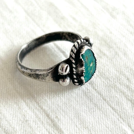 Rustic Green Turquoise Ring Size 8 Sterling Silve… - image 5