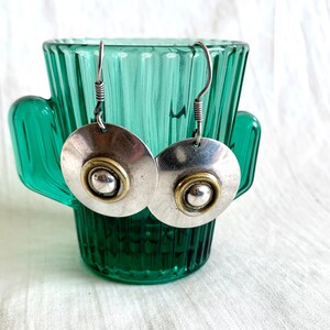 Disc Dangle Earrings Mexican Sterling Silver Brass Round Dangles Vintage Mixed Metal Discs Modern Cowgirl Hecho en Mexico