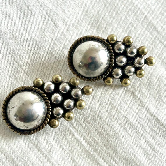 Old Mexican Clip on Earrings Mixed Metal Vintage Clips