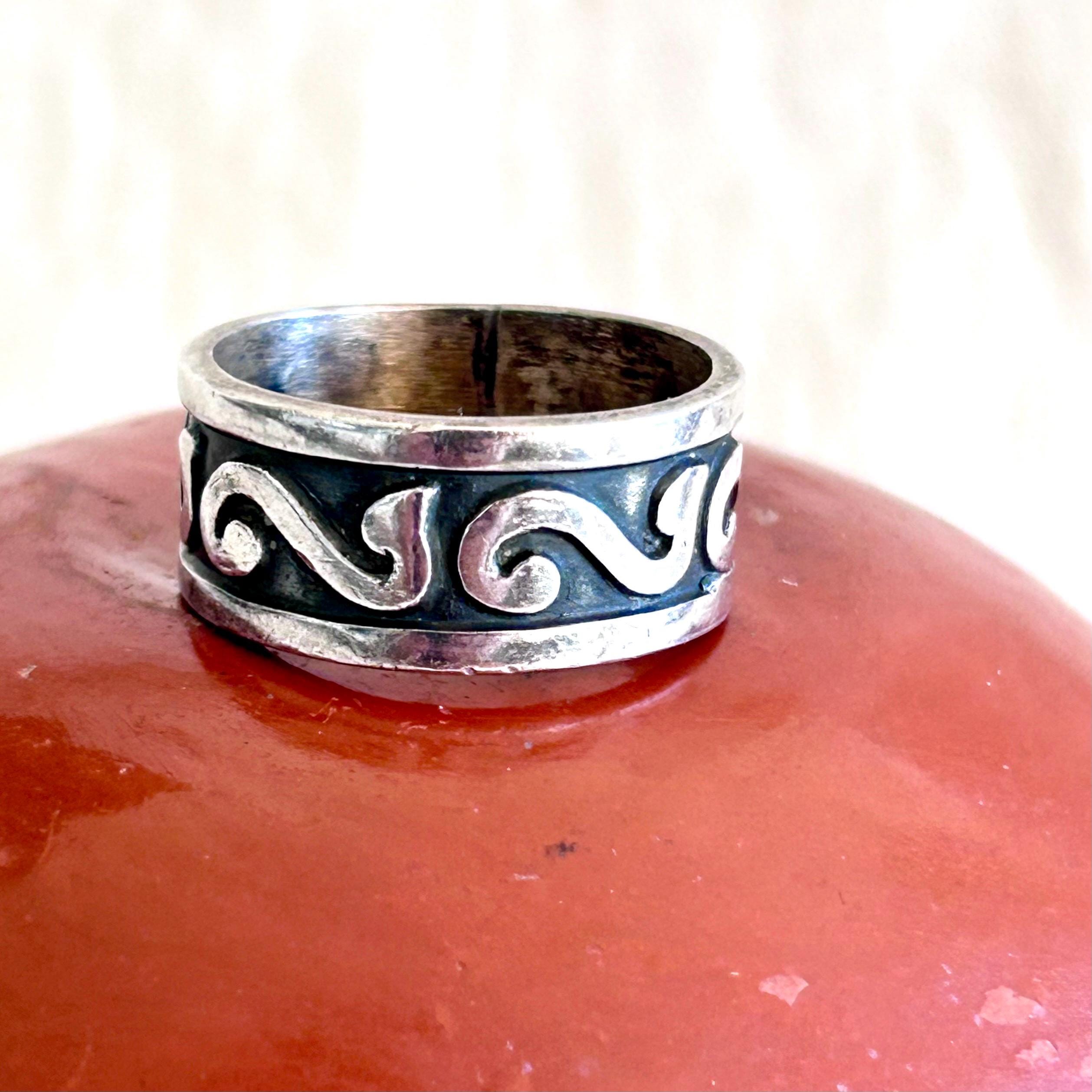 Mexican Cigar Band Size 9 Vintage Wide Sterling Silver Ring Ornate