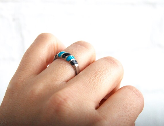 Silver Banded Howlite Stone Ring Size 7.25