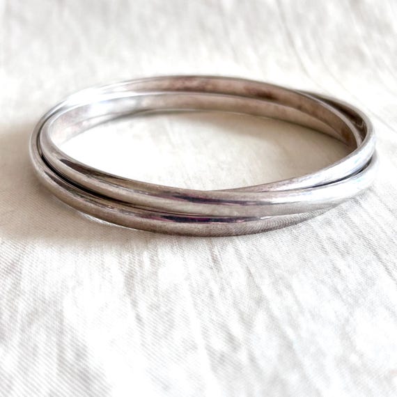 Vintage Interlocking Bangle Bracelets Set of 3 Si… - image 5
