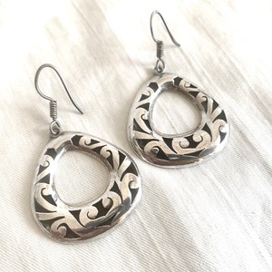 Vintage Mexican Earrings Sterling Silver Dangle Tear Drops Vintage Taxco Mexico Hollow Cut Out Drop Dangles