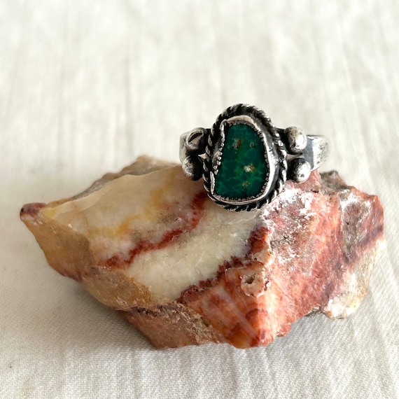 Rustic Green Turquoise Ring Size 8 Sterling Silve… - image 7