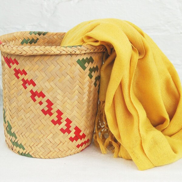 Vintage Tribal Mexican Basket Handwoven Straw
