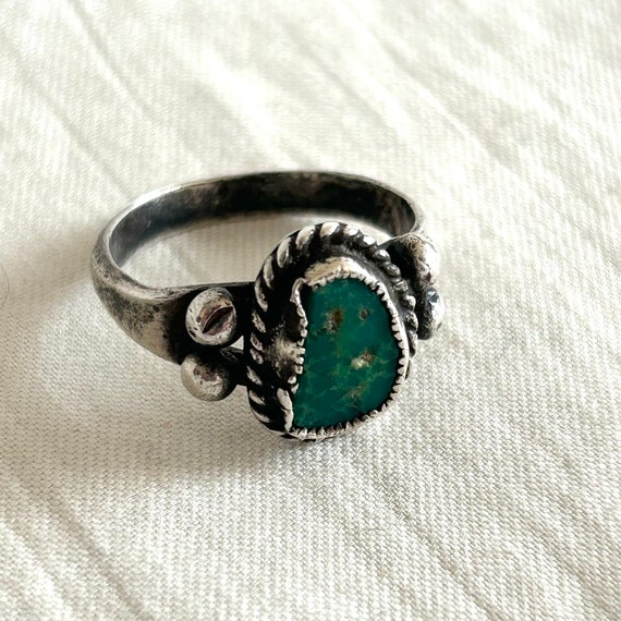 Rustic Green Turquoise Ring Size 8 Sterling Silve… - image 6