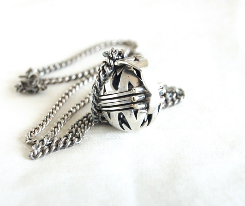 Sphere Orb Ball Locket Ornate Vintage Mexican Sterling Silver Image 0 1