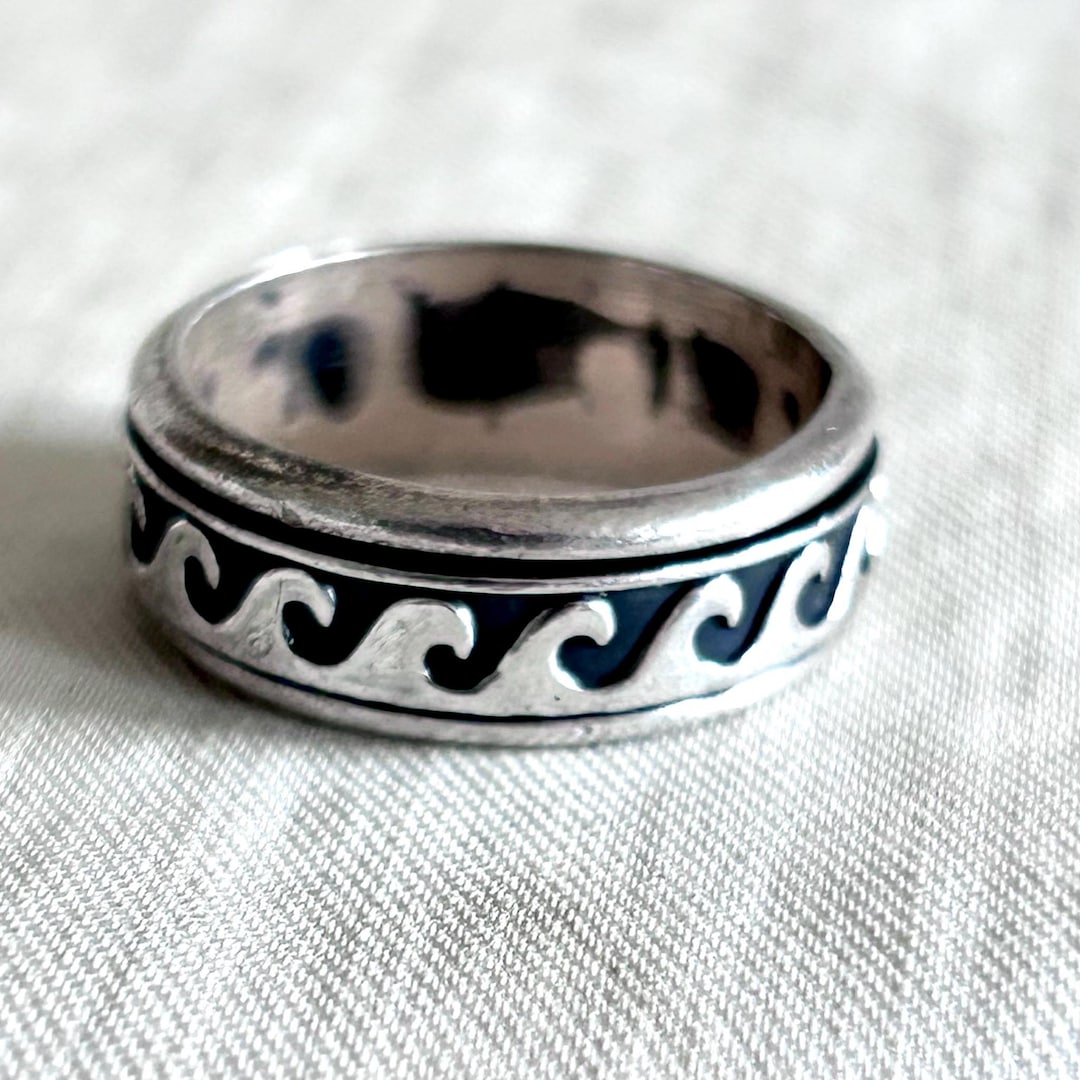 アクセサリー 60s Vintage Mexican Silver Ring Mexican Spinner Ring Vintage Sterling Silver Size 7 1/2 Fidget